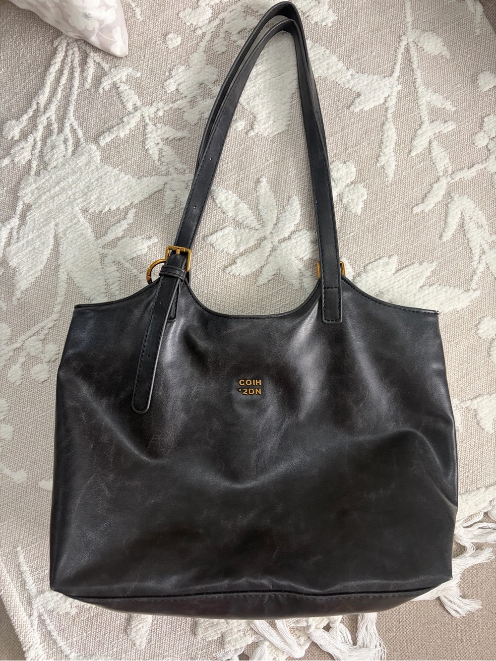 Black Leather Shoulder Tote